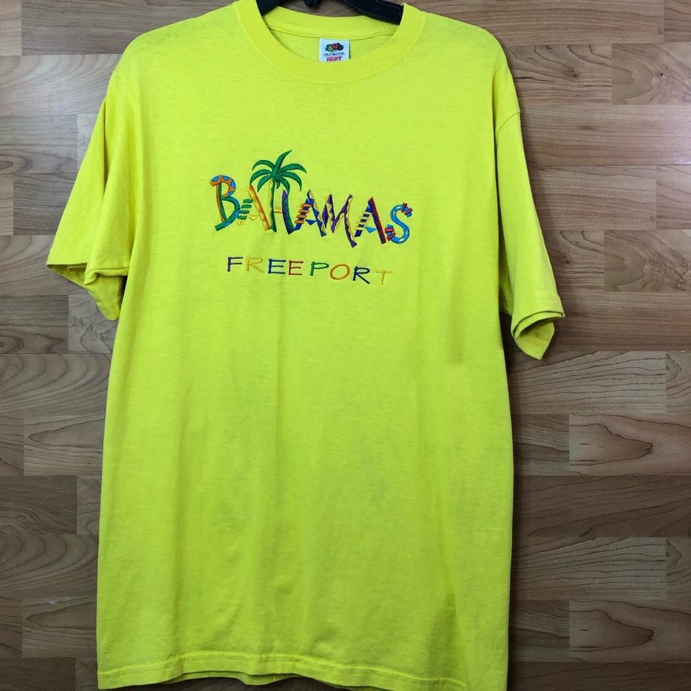 Fruit of the Loom Medium Bahamas Freeport Yellow Embroidered Short Sleev…